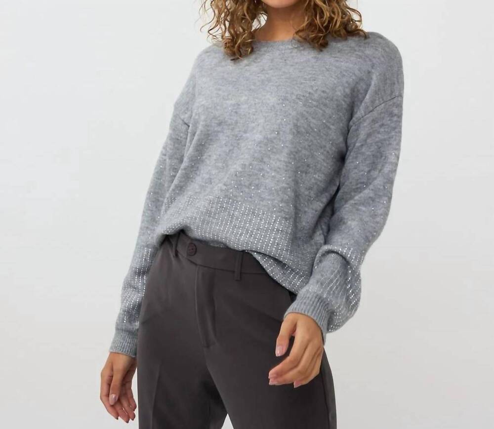 NEW ESQUALO svala melange strass stones sweater in grey